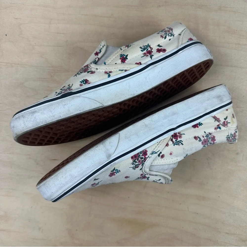 Vans Cream Floral Slip-On Shoes